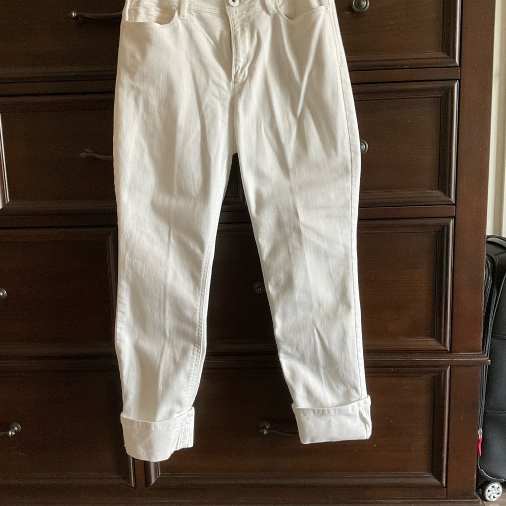 J Jill White Straight-Leg Cropped Capri Pants